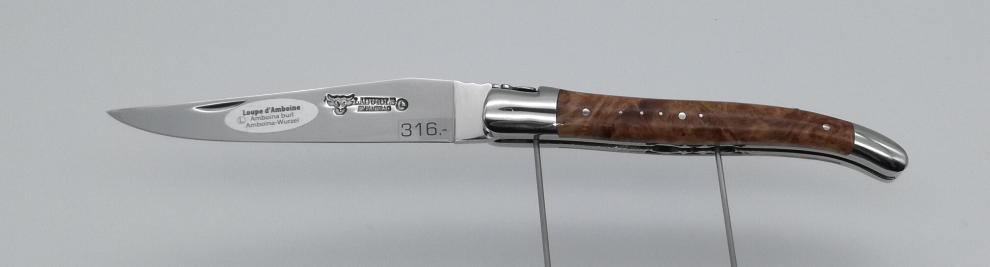 Laguiole en Aubrac 12 cm Amboina-Wurzel "Gedrehte Feder" 2 Mitres